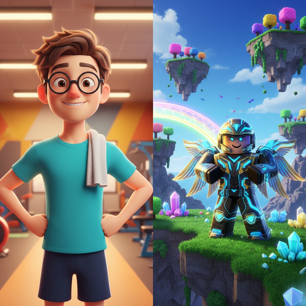 Real-world workout effort transforms into in-game rewards through a bridge of light